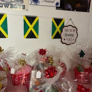 Gift Baskets with Red and Gold Bows